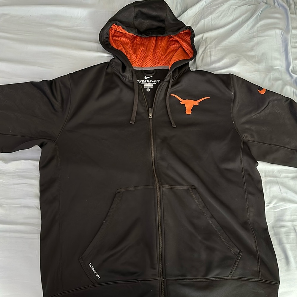 Nike Thermafit Black Orange Texas Longhorns Logo Full Zip Hoodie Mens Size XL